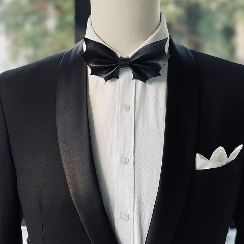 Nœud papillon en similicuir noir avec ailes d'ange pour homme - Style #A - image 0
