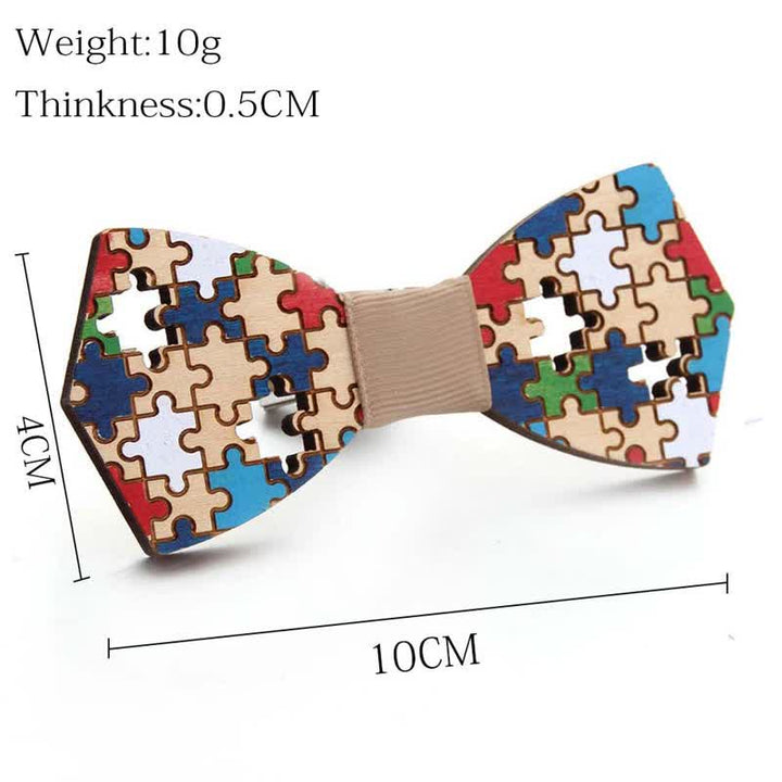 Noeud papillon en bois pour homme avec peinture de pièces de puzzle