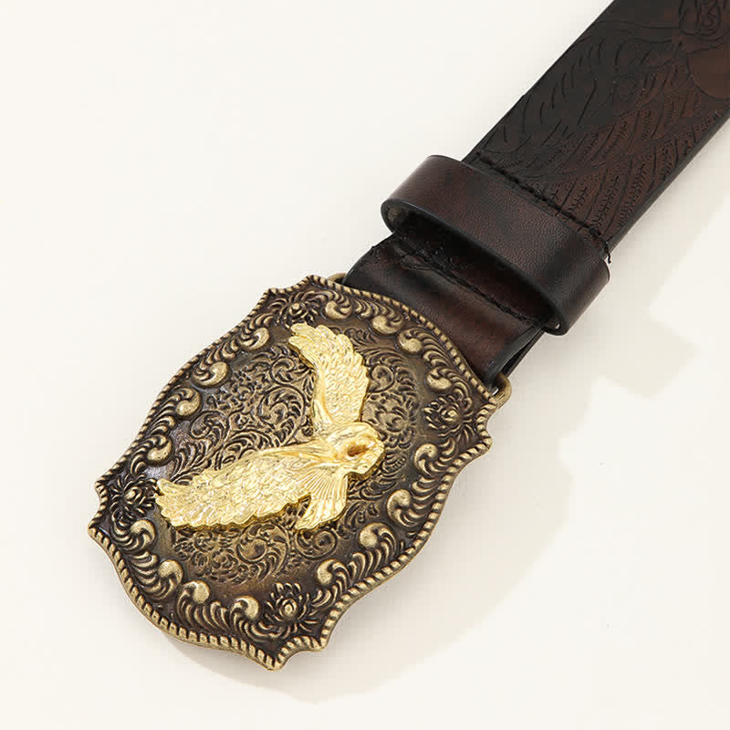Ceinture en cuir à boucle gravée pour homme avec motif d'aigle royal puissant