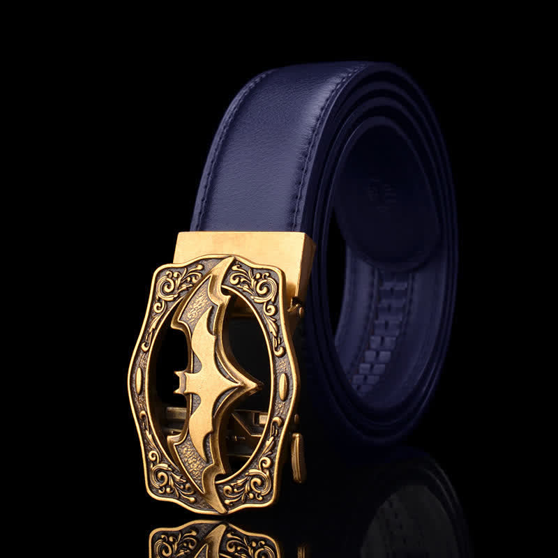 Ceinture en cuir à boucle creuse pour homme avec motif chauve-souris