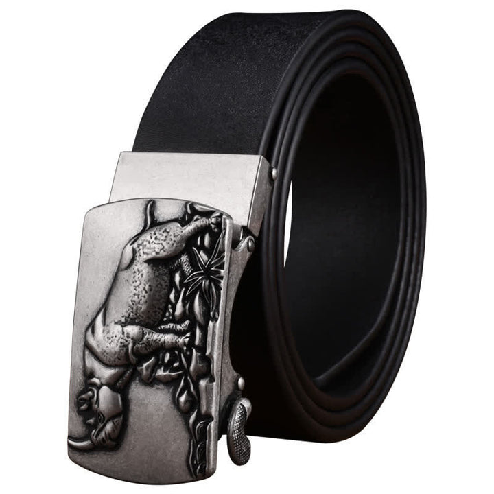 Ceinture en cuir à boucle automatique pour homme avec motif rhinocéros debout