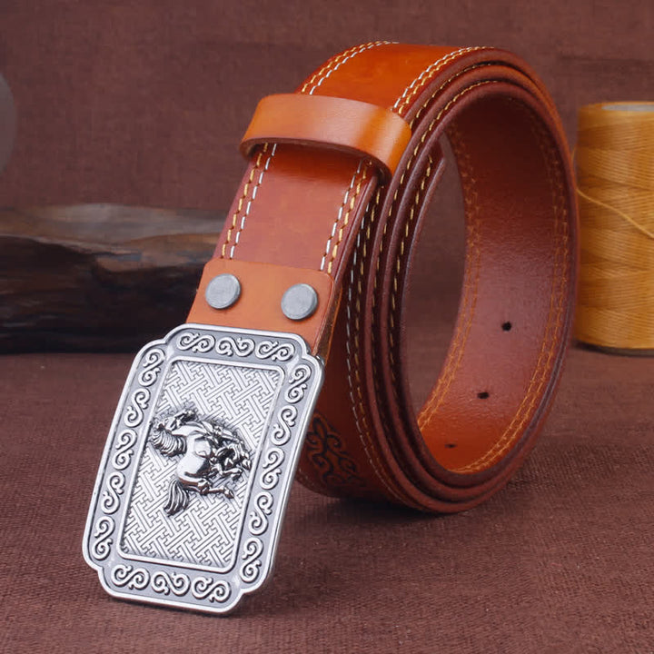 Ceinture en cuir de cheval argenté ethnique pour homme avec motif cowboy