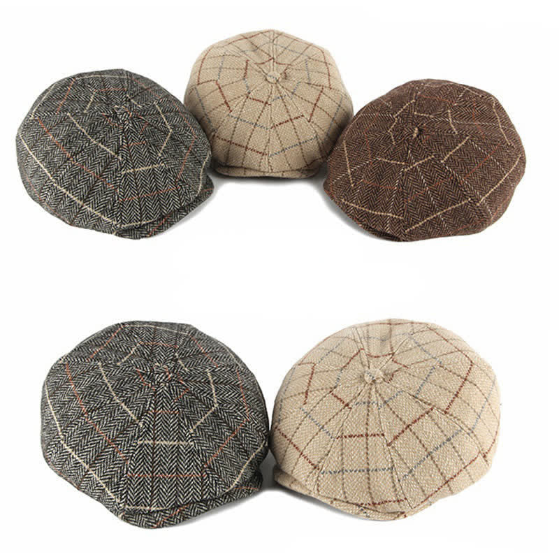 Casquette octogonale à carreaux britanniques pour chauffeur de taxi