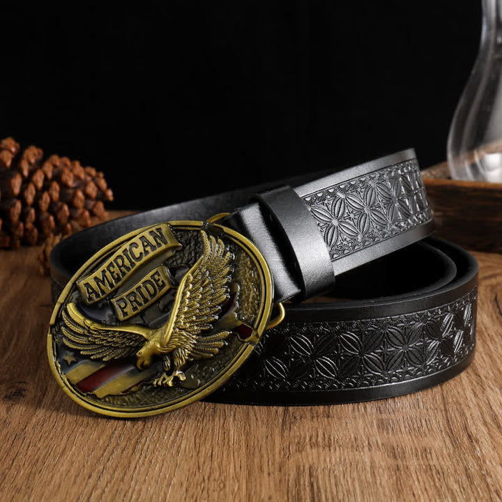 Ceinture en cuir pour homme avec motif aigle à tête blanche American Pride