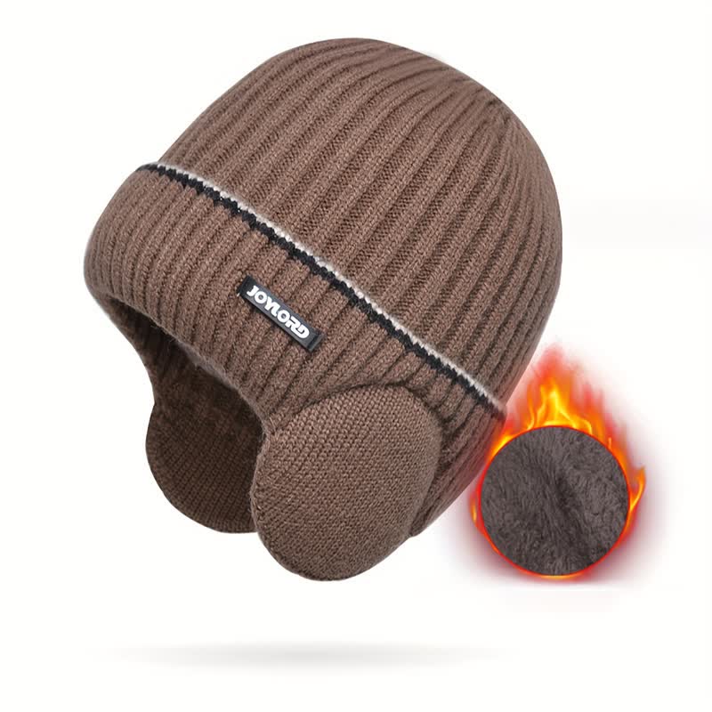 Bonnet unisexe en tricot épais et élastique avec cache-oreilles de couleur unie