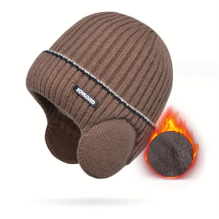 Bonnet unisexe en tricot épais et élastique avec cache-oreilles de couleur unie