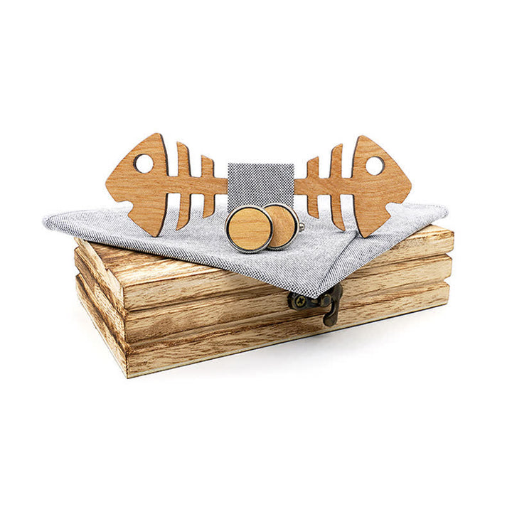 Lot de 3 nœuds papillon en bois pour homme en forme d'arête de poisson