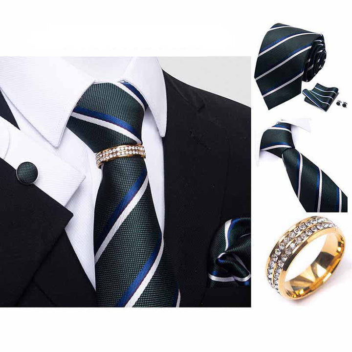 Ensemble de 4 cravates à rayures pour hommes avec anneau de cravate