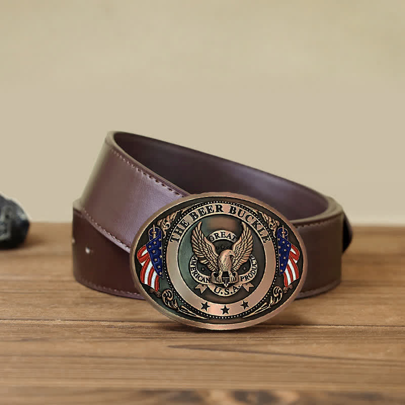 Ceinture en cuir avec boucle créative pour porte-bière et drapeau américain pour homme