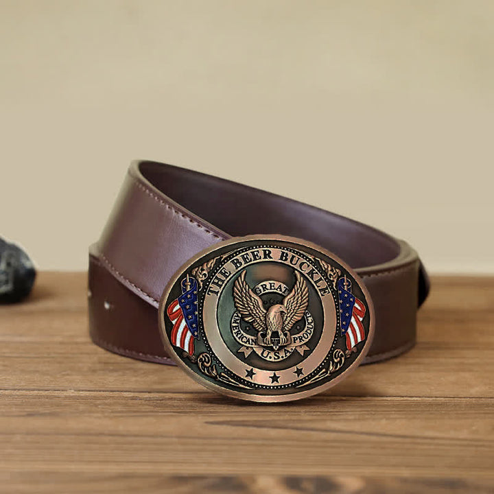 Ceinture en cuir avec boucle créative pour porte-bière et drapeau américain pour homme