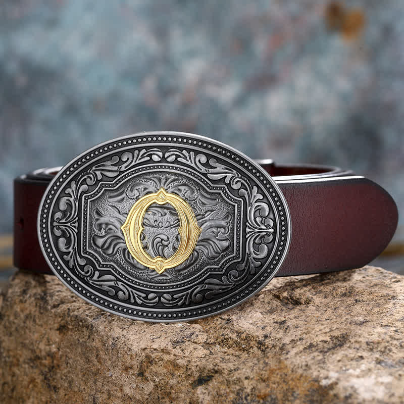 Ceinture en cuir unisexe style hip-hop avec boucle en relief et initiales