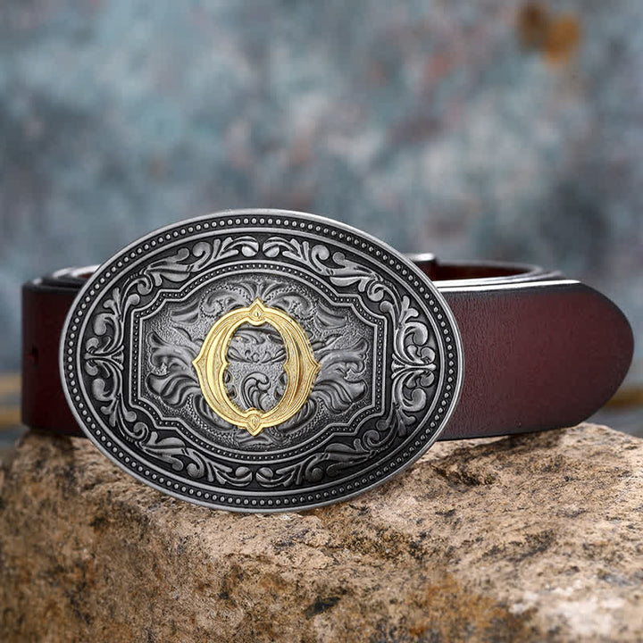 Ceinture en cuir unisexe style hip-hop avec boucle en relief et initiales