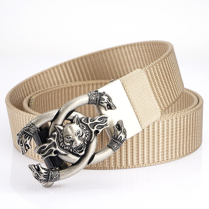 Ceinture en nylon pour homme avec loups féroces en flammes