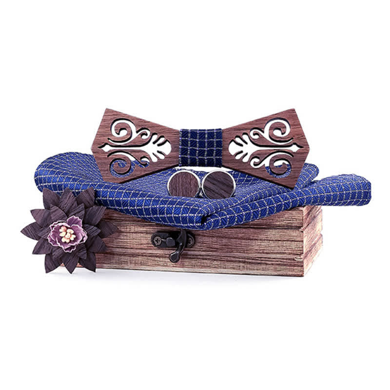 Lot de 4 nœuds papillon en bois à motif de fleurs creuses pour hommes