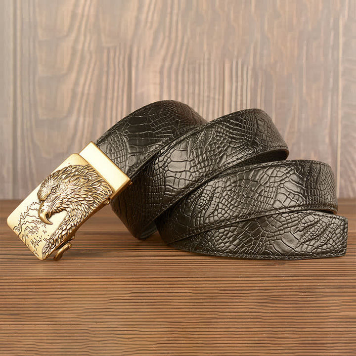 Ceinture en cuir pour homme avec motif crocodile et aigle sculpté