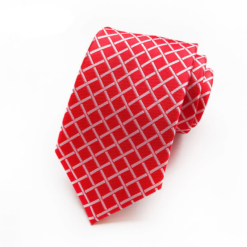Cravate tissée brillante à carreaux pour homme - Rouge - image 11