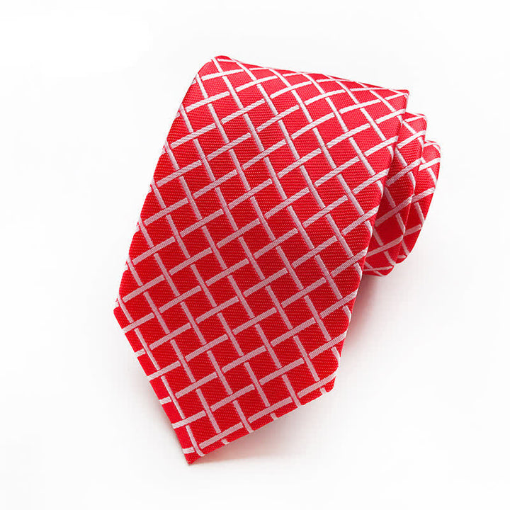 Cravate tissée brillante à carreaux pour homme - Rouge - image 11