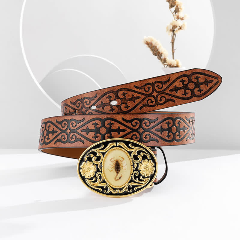 Ceinture en cuir avec boucle scorpion phosphorescente pour homme