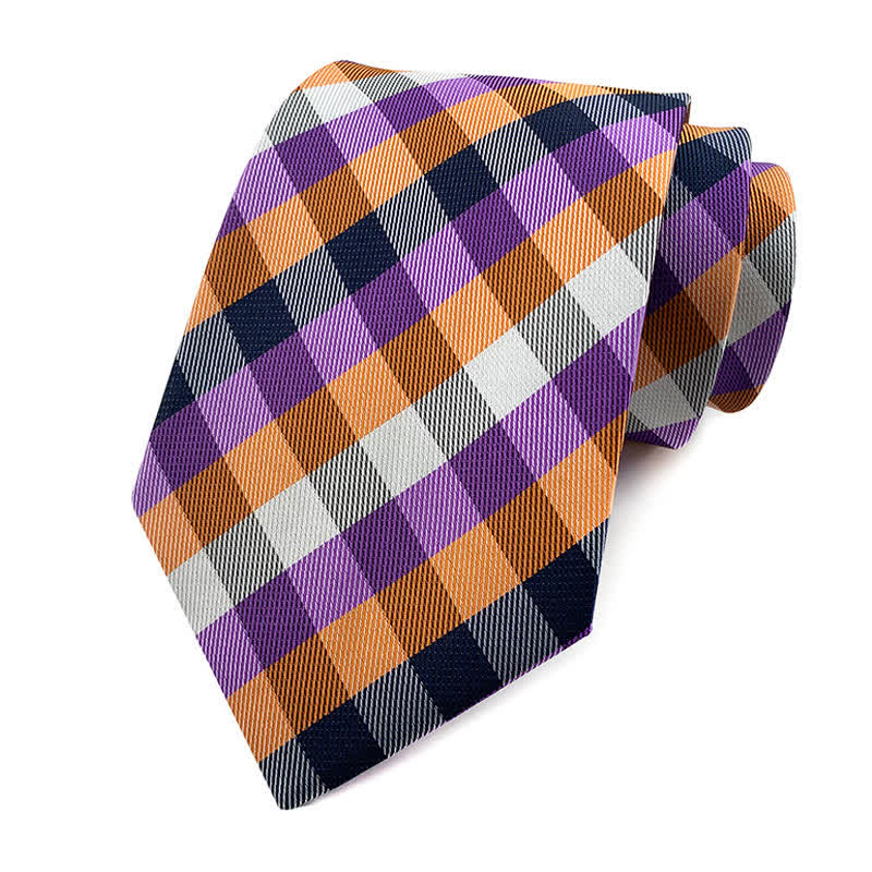 Costume de smoking slim pour homme avec cravate à carreaux - Violet et orange - image 9