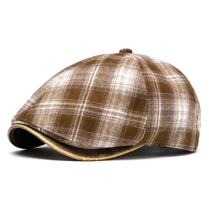Béret à carreaux polyvalent, style rétro artistique, automne et hiver - Kaki - Réglable (22 1/2"-24") - image 10
