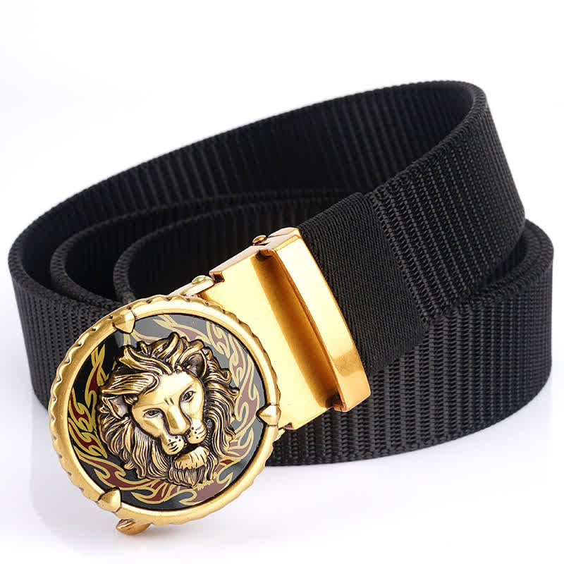 Ceinture pratique en nylon à motif tête de lion pour homme - Noir/Or - 48" - image 8