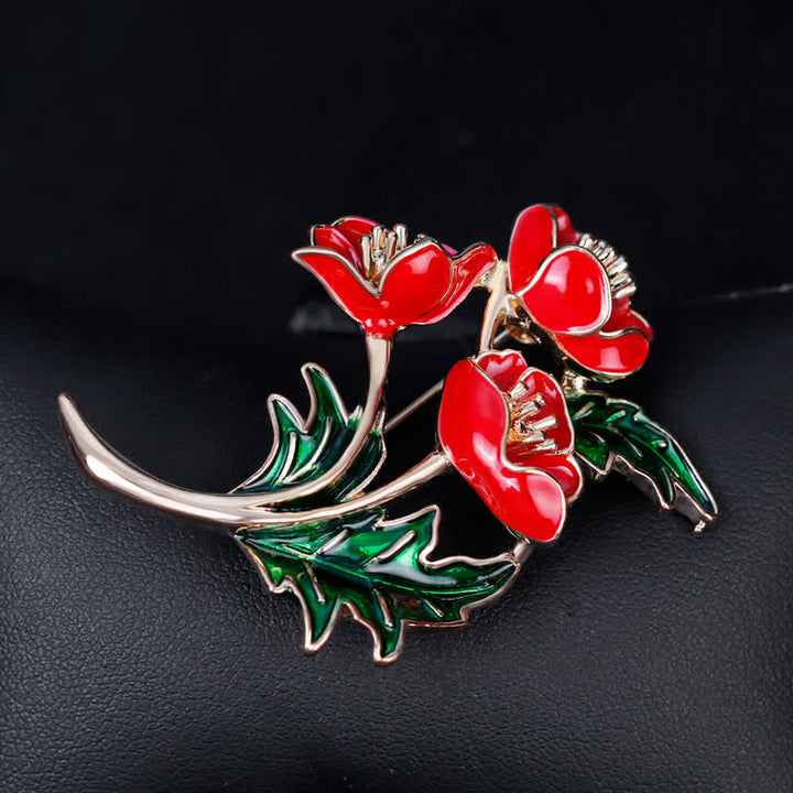 Broche unisexe en forme de bouquet de coquelicots