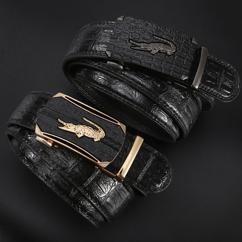 Ceinture en cuir à boucle en relief crocodile pour homme