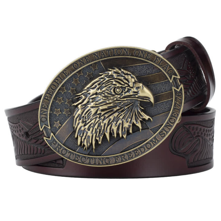 Ceinture en cuir à boucle pour homme avec tête d'aigle à tête blanche et drapeau américain