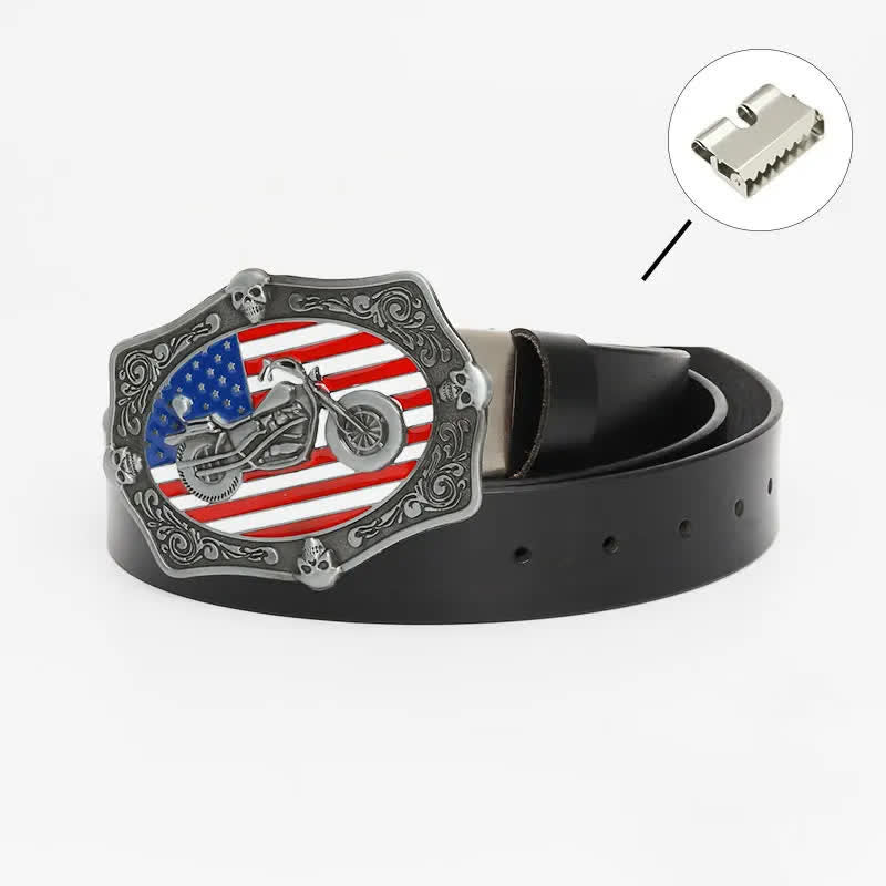 Ceinture en cuir pour homme avec tête de mort et drapeau américain