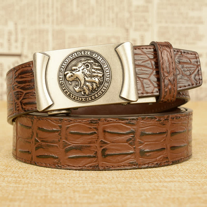 Ceinture en cuir à motif alligator tête de lion pour homme