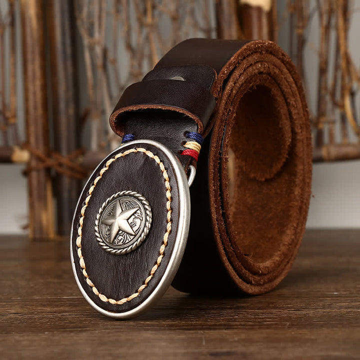 Ceinture en cuir épais Pentacle Wild-West pour homme
