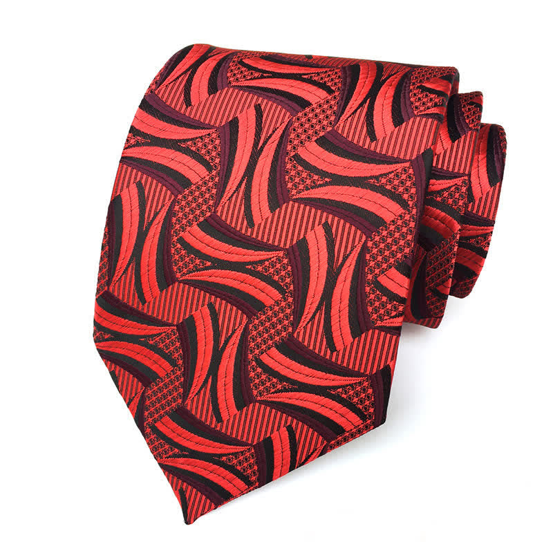Cravate artistique géométrique abstraite pour homme - Vagues rouges - image 3