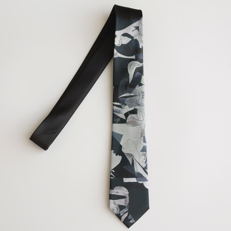 Cravate pour homme avec peinture d'art noire Guernica