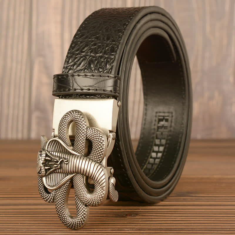 Ceinture en cuir à motif alligator cobra bouclé pour homme