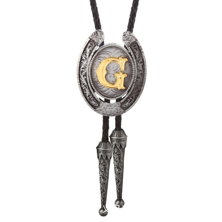 Cravate Bolo moderne avec initiales de A à Z en forme de fer à cheval de style occidental - Argent - G - image 37