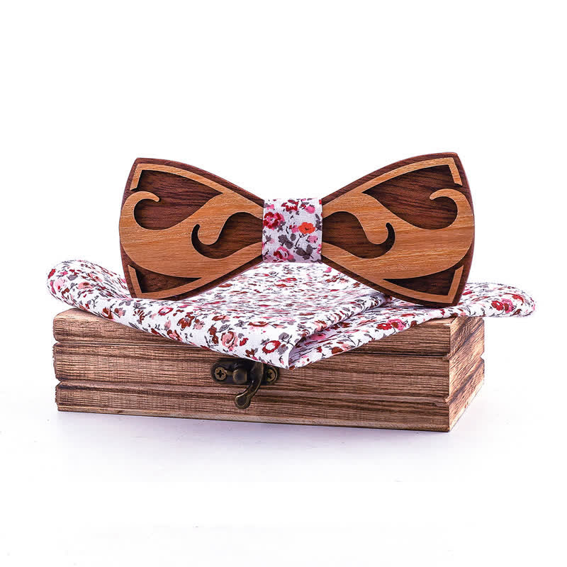 Lot de 2 nœuds papillon en bois pour hommes avec barbe sculptée