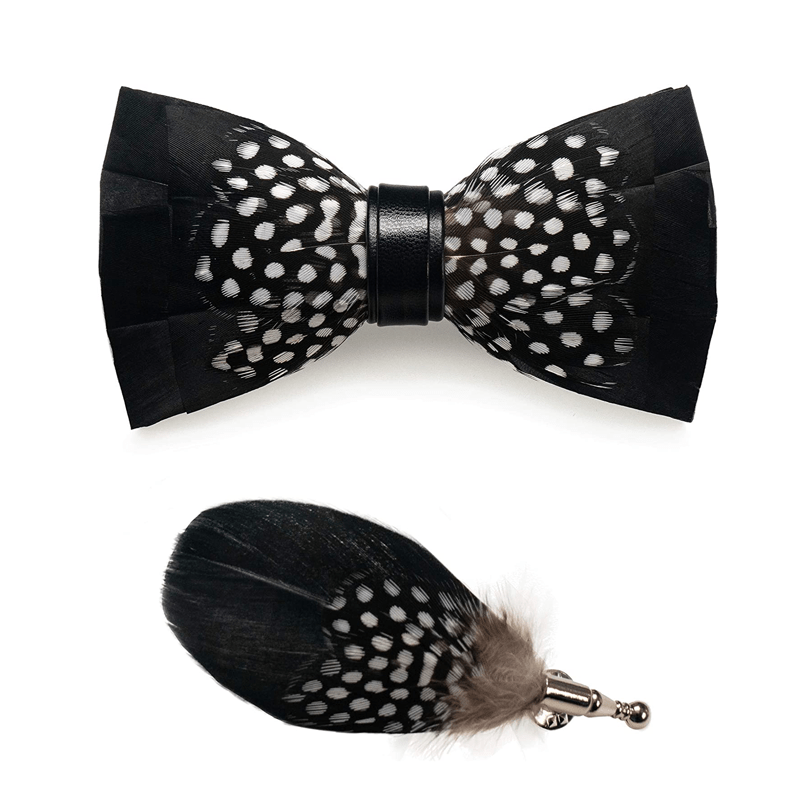 Nœud papillon à pois noirs et blancs pour enfant avec épingle à revers