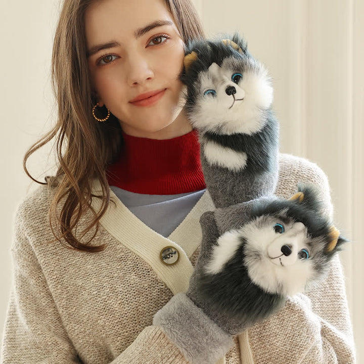 Gants mitaines en fourrure d'animaux mignons pour femmes