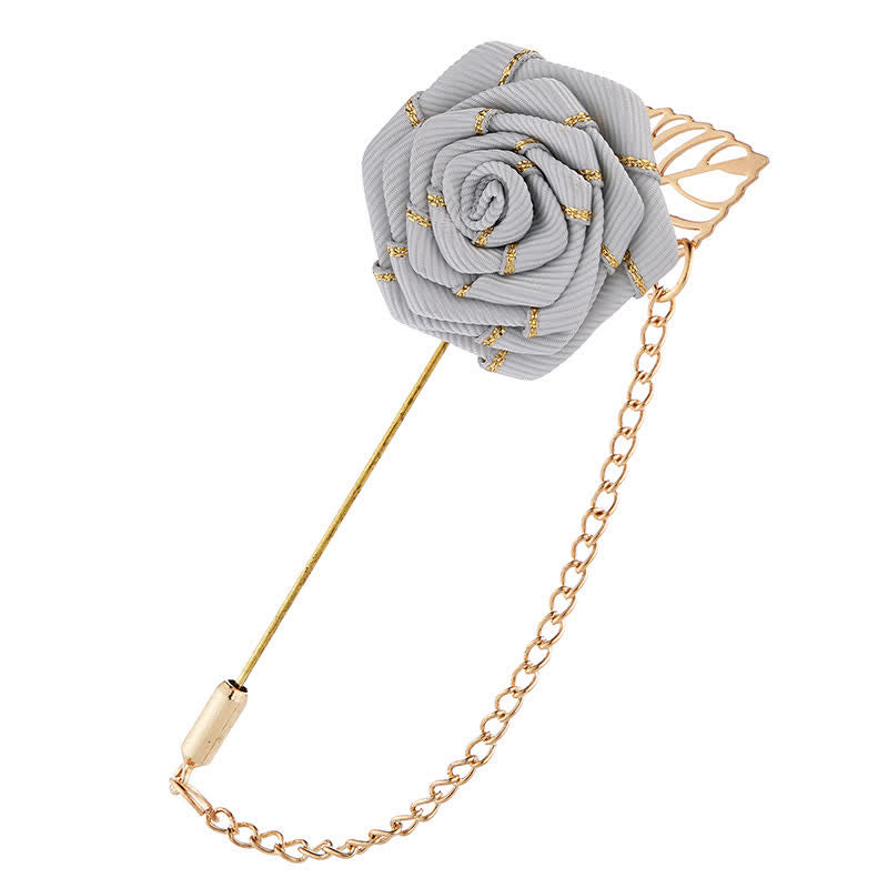 Broche chaîne camélia florale pour homme