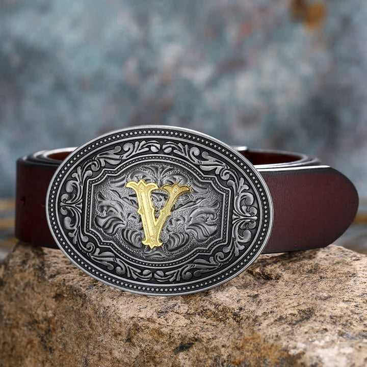 Ceinture en cuir unisexe style hip-hop avec boucle en relief et initiales
