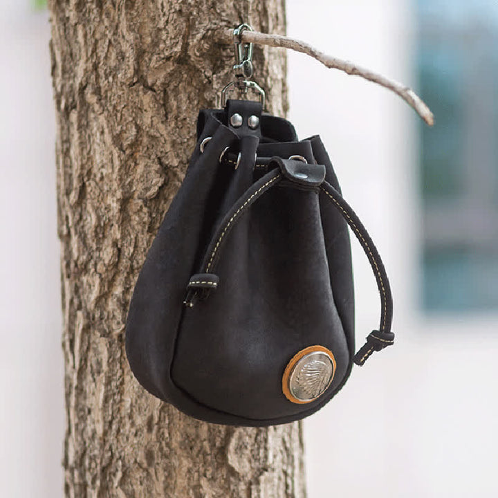 Petit portefeuille, porte-monnaie, sac ceinture en cuir avec cordon de serrage