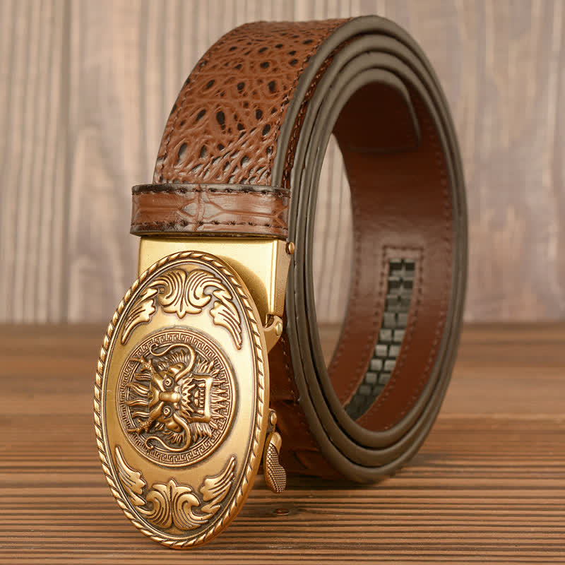 Ceinture en cuir à motif crocodile et tête de dragon pour homme