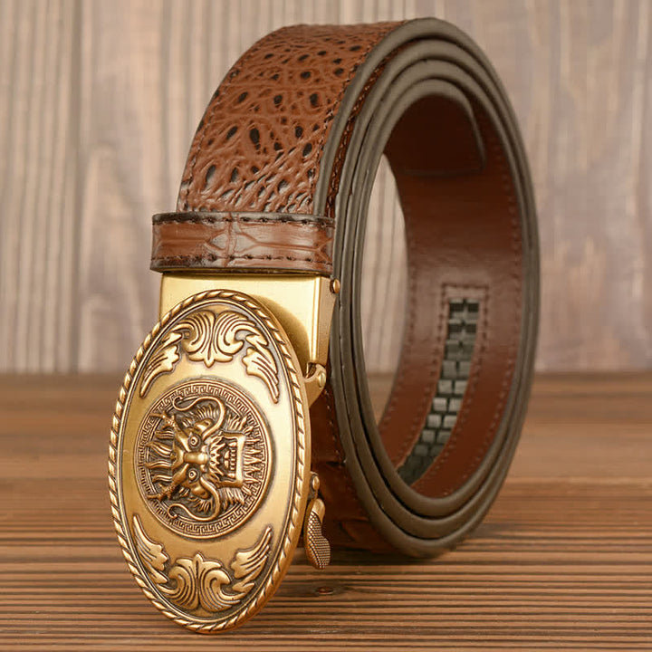 Ceinture en cuir à motif crocodile et tête de dragon pour homme