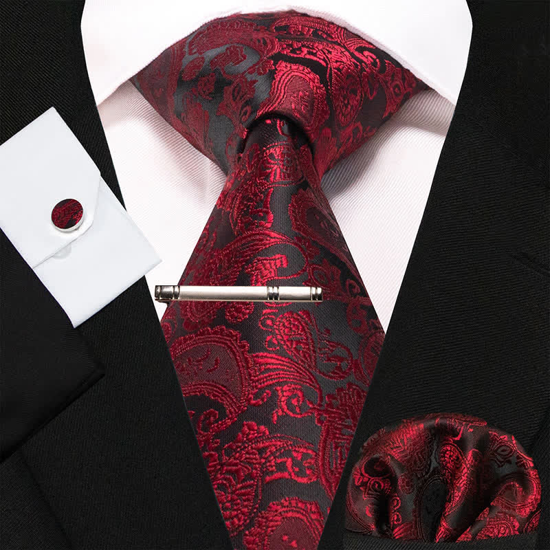 Ensemble de 4 cravates pour homme, motif cachemire raffiné, rouge et noir - Cramoisi et noir - image 0