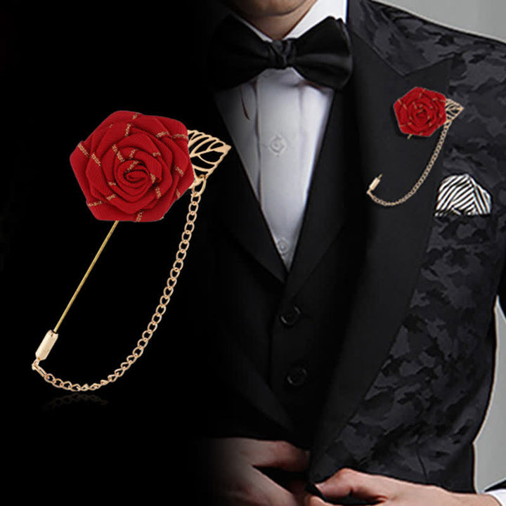 Broche chaîne camélia florale pour homme