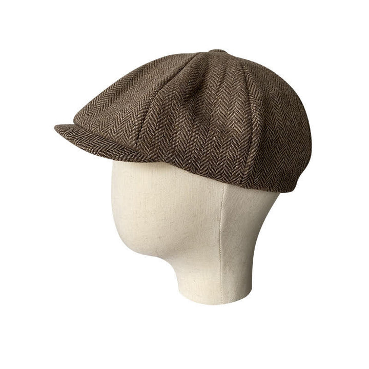 Casquette béret octogonale à chevrons fins en café