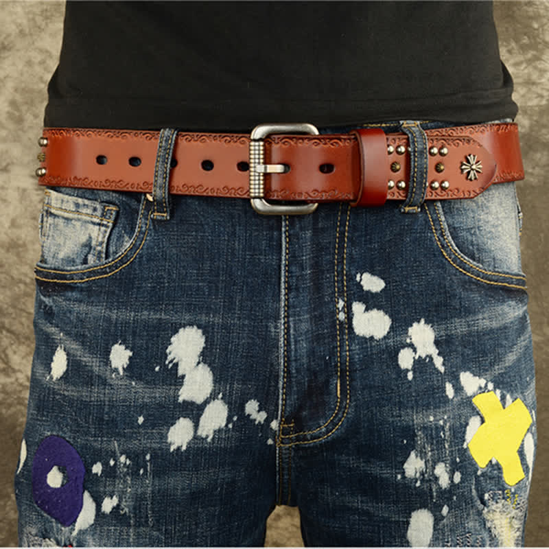 Ceinture décorative unisexe à rivets croisés de style rock