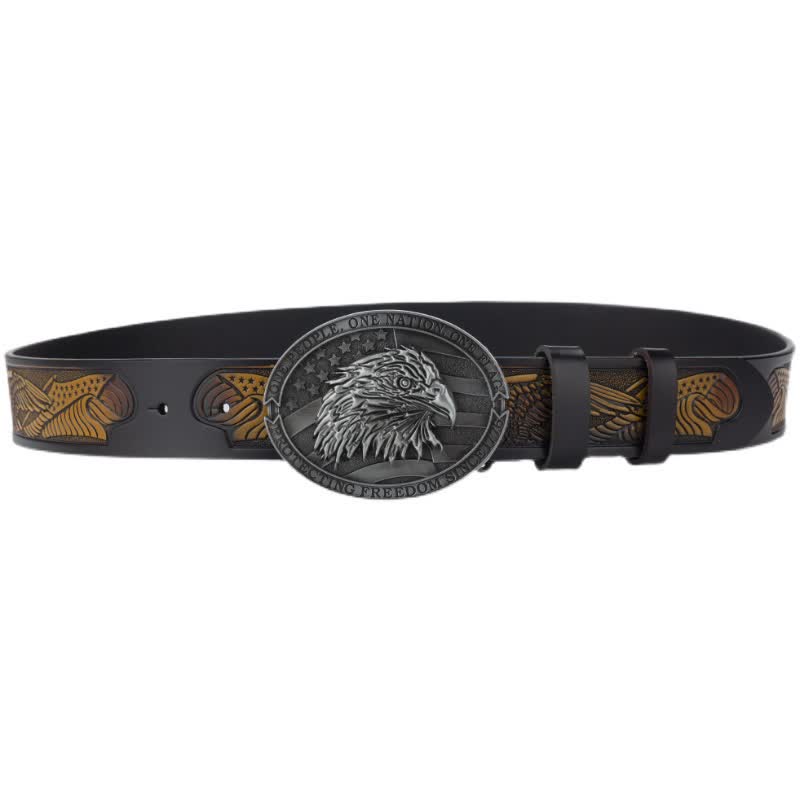 Ceinture en cuir à boucle pour homme avec tête d'aigle à tête blanche et drapeau américain