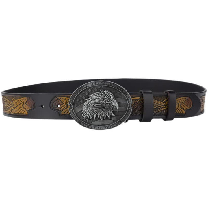 Ceinture en cuir à boucle pour homme avec tête d'aigle à tête blanche et drapeau américain