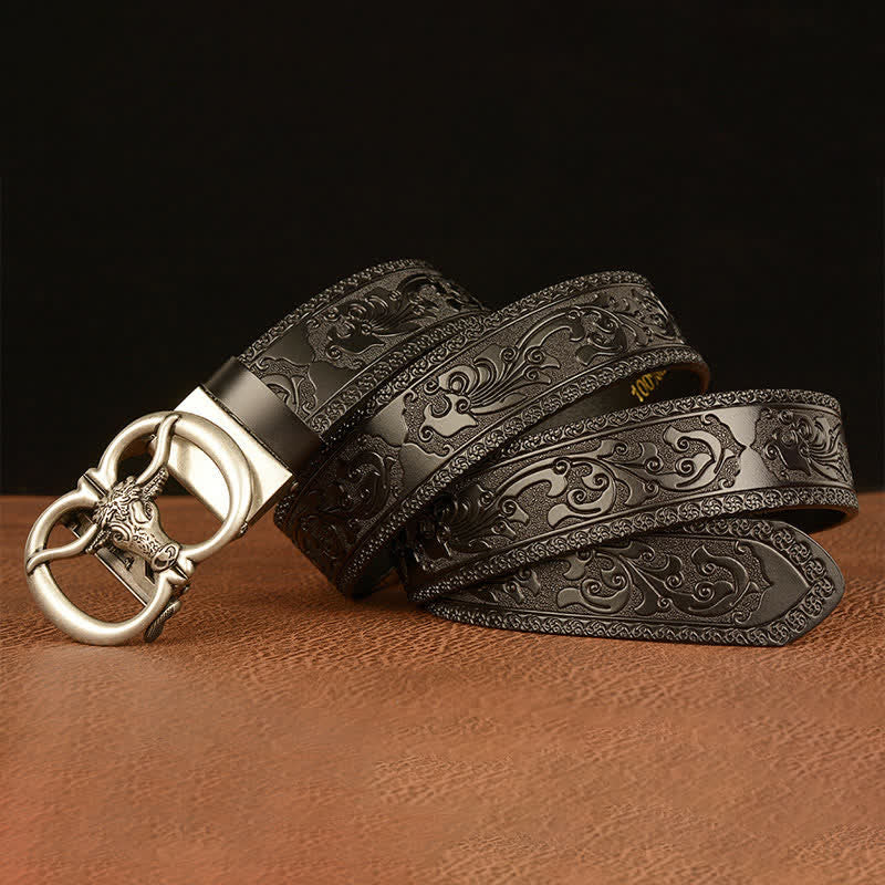 Ceinture en cuir avec boucle tête de taureau pour homme